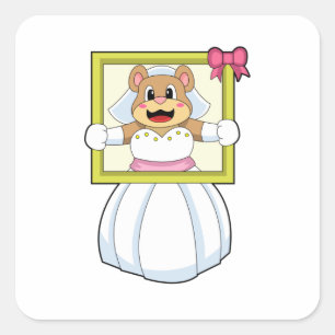 Bear as Bride with Wedding dress & Picture Frame.p Square Sticker