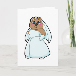 Bear as Bride with Wreath of Flowers Card