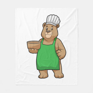 Bear as Cook with Cooking apron & Bowl Fleece Blanket