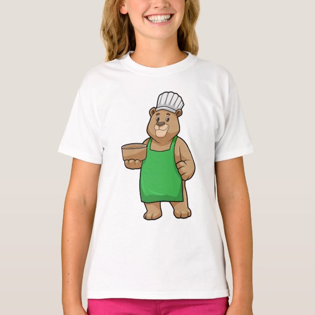 Bear as Cook with Cooking apron & Bowl T-Shirt (Front)