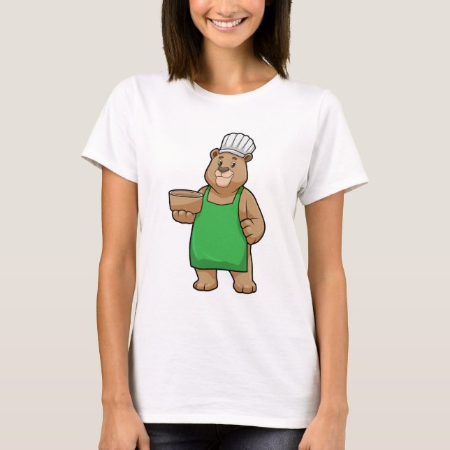 Bear as Cook with Cooking apron & Bowl T-Shirt (Front)