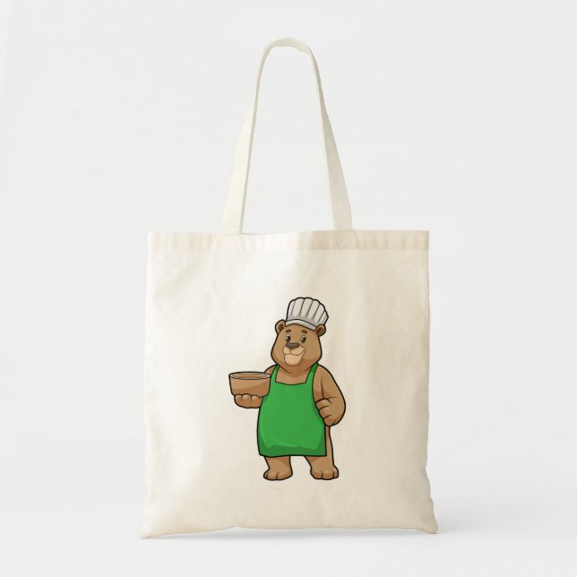 Bear as Cook with Cooking apron & Bowl Tote Bag (Front)