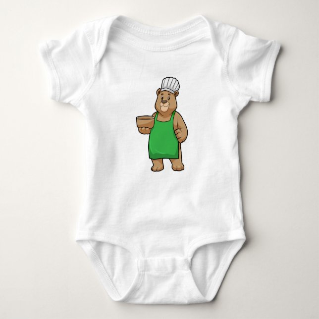 Bear as Cook with Cooking apron & Wooden bowl Baby Bodysuit (Front)