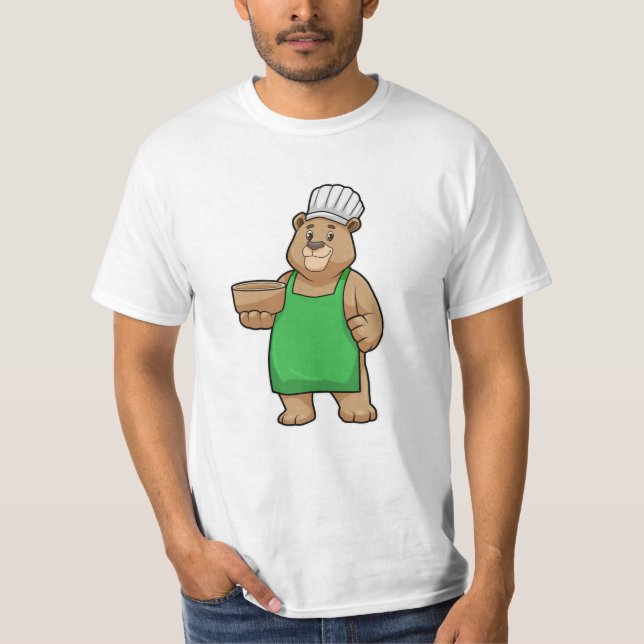 Bear as Cook with Cooking apron & Wooden bowl T-Shirt (Front)