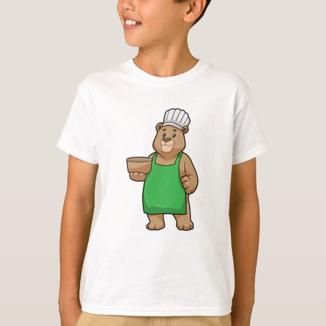Bear as Cook with Cooking apron & Wooden bowl T-Shirt (Front)
