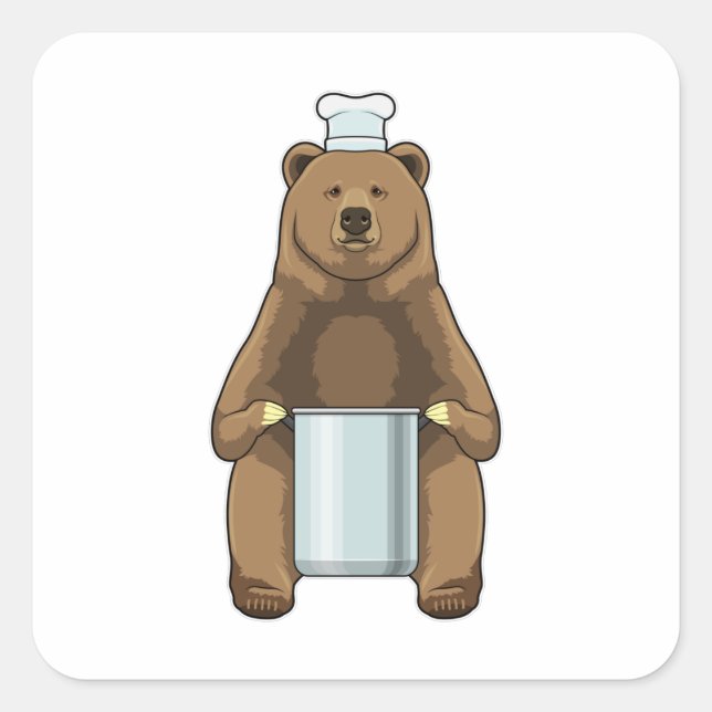 Bear as Cook with Cooking pot Square Sticker (Front)