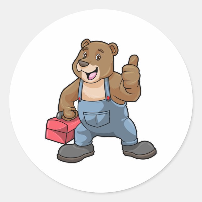 Bear as Craftsman with Tool box Classic Round Sticker (Front)