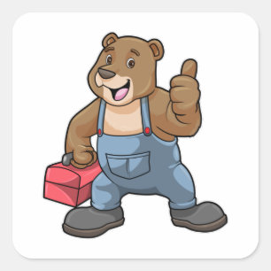 Bear as Craftsman with Tool box Square Sticker