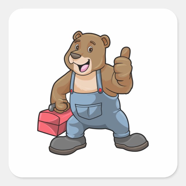 Bear as Craftsman with Tool box Square Sticker (Front)