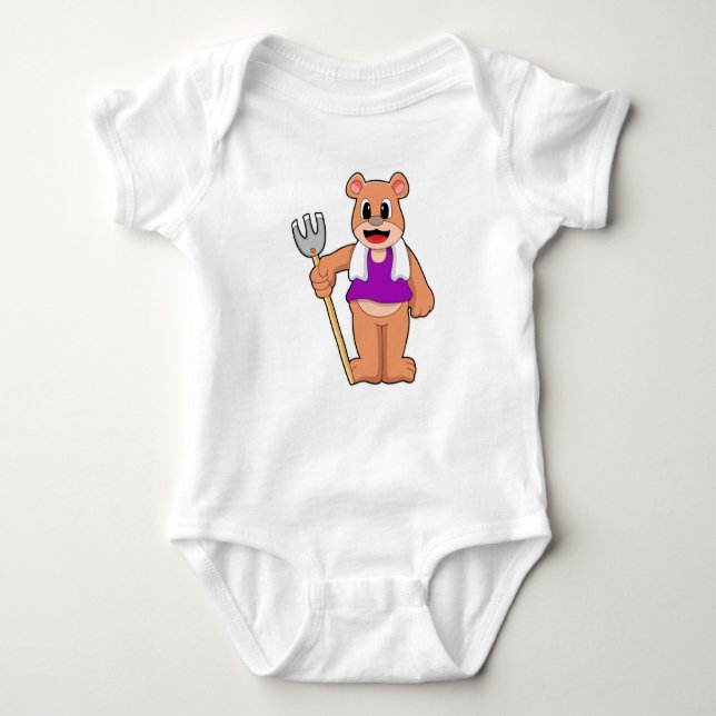 Bear as Farmer with Rake Baby Bodysuit (Front)