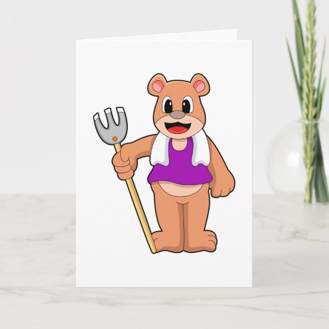 Bear as Farmer with Rake Card (Front)