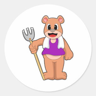 Bear as Farmer with Rake Classic Round Sticker