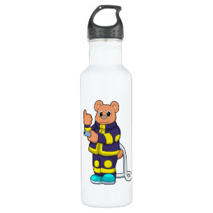 Bear as Firefighter at Fire department with Hose 710 Ml Water Bottle