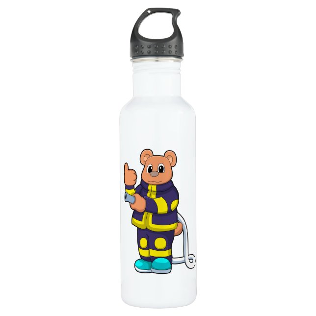 Bear as Firefighter at Fire department with Hose 710 Ml Water Bottle (Front)