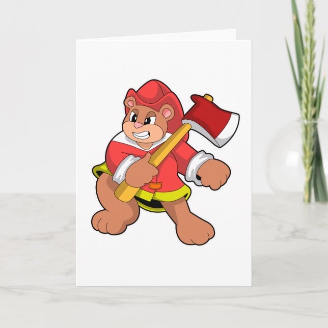 Bear as Firefighter with Ax Card (Front)