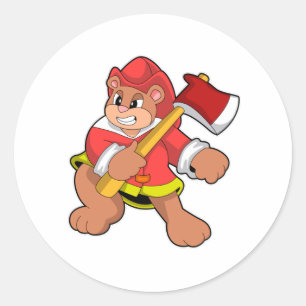 Bear as Firefighter with Ax Classic Round Sticker