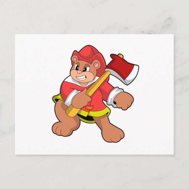 Bear as Firefighter with Ax Postcard (Front)