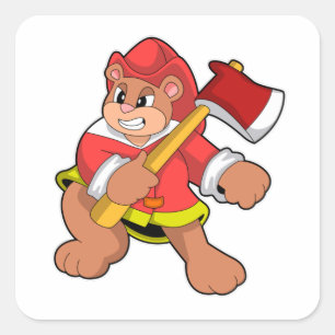 Bear as Firefighter with Ax Square Sticker