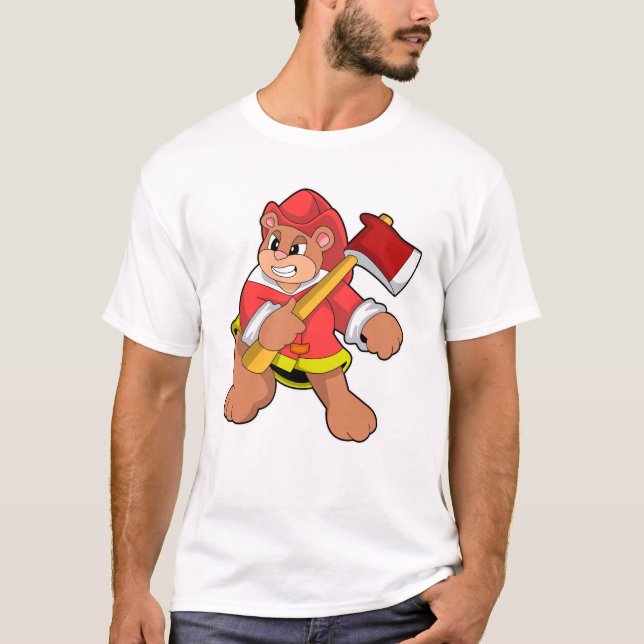 Bear as Firefighter with Ax T-Shirt (Front)