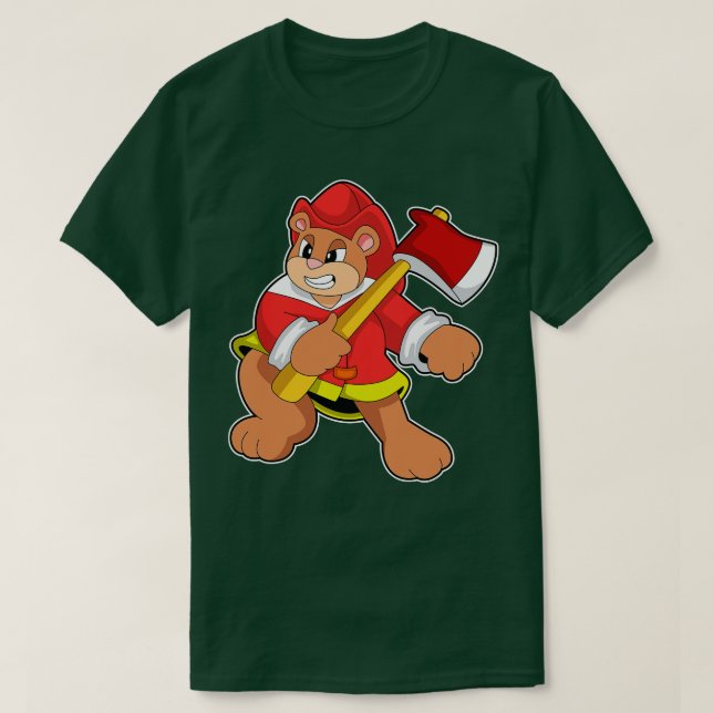 Bear as Firefighter with Axe T-Shirt (Design Front)