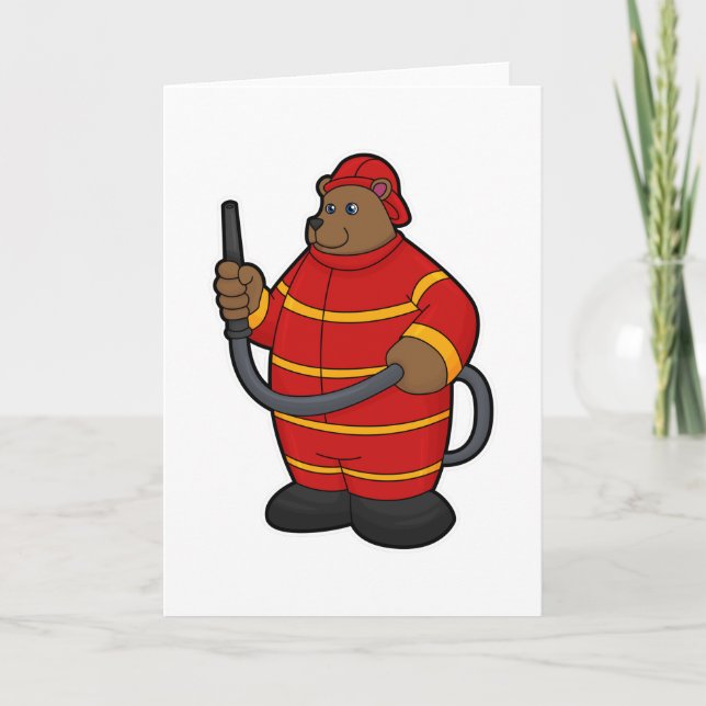 Bear as Firefighter with Hose Card (Front)