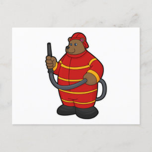 Bear as Firefighter with Hose Postcard