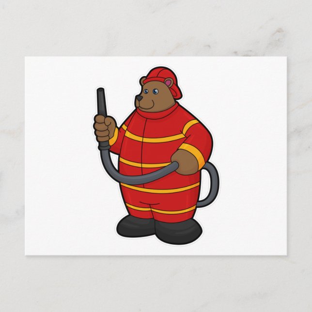 Bear as Firefighter with Hose Postcard (Front)