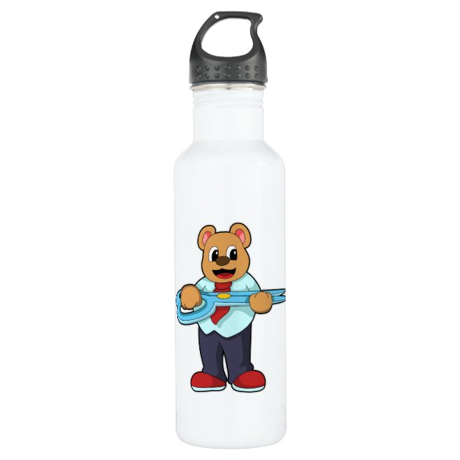 Bear as Hairdresser with Scissors 710 Ml Water Bottle (Front)