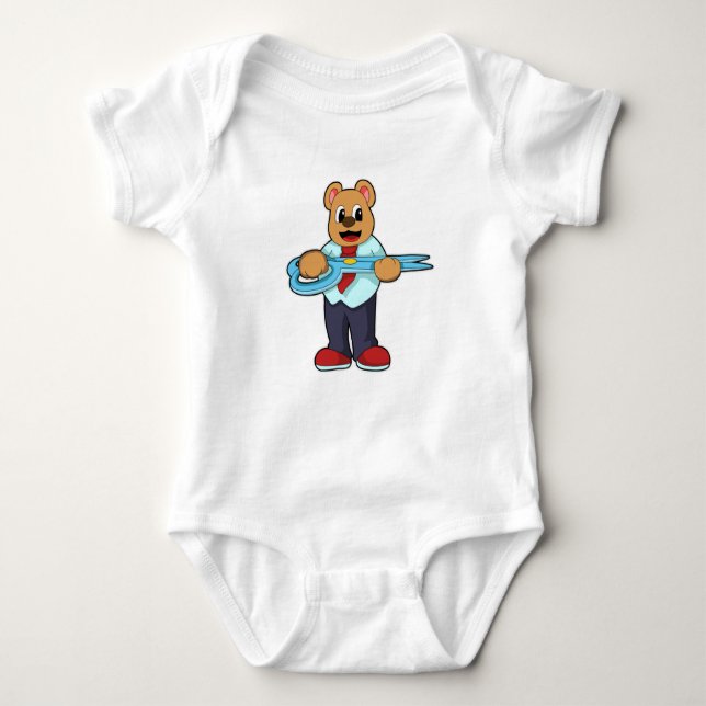 Bear as Hairdresser with Scissors Baby Bodysuit (Front)