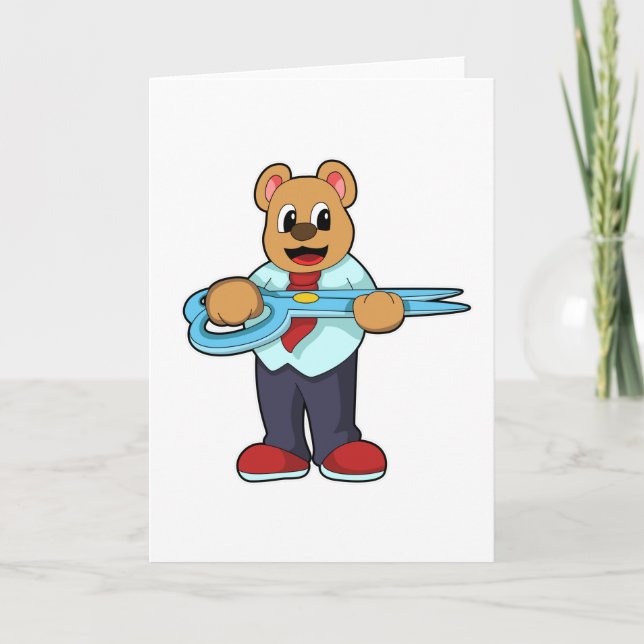 Bear as Hairdresser with Scissors Card (Front)