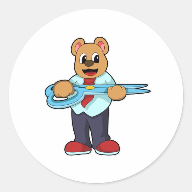 Bear as Hairdresser with Scissors Classic Round Sticker (Front)