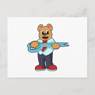 Bear as Hairdresser with Scissors Postcard