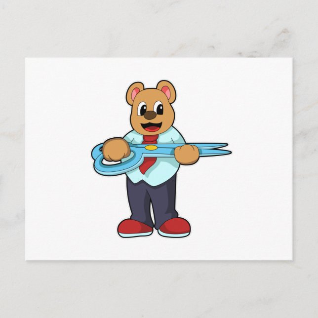 Bear as Hairdresser with Scissors Postcard (Front)