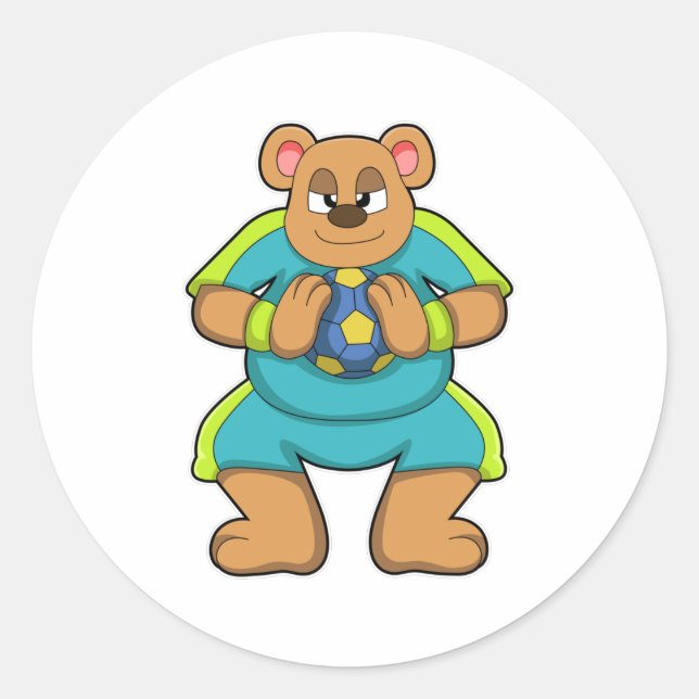 Bear as Handball player with Handball Classic Round Sticker (Front)