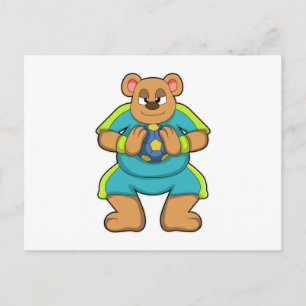 Bear as Handball player with Handball Postcard