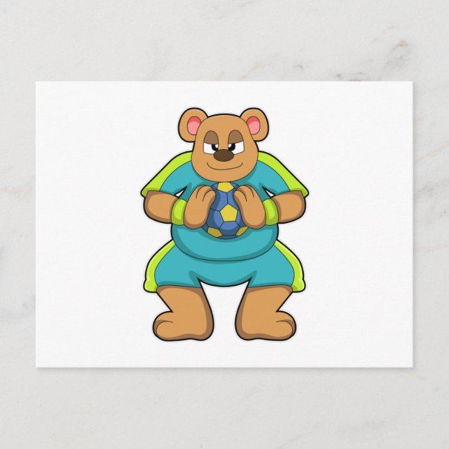 Bear as Handball player with Handball Postcard (Front)