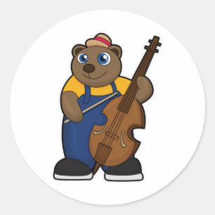 Bear as Musician with Guitar Classic Round Sticker