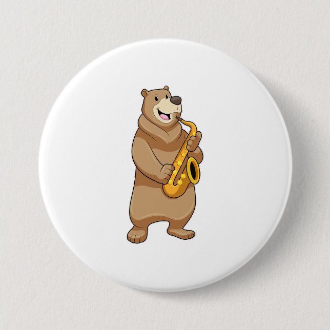 Bear as Musician with Saxophone 7.5 Cm Round Badge (Front)