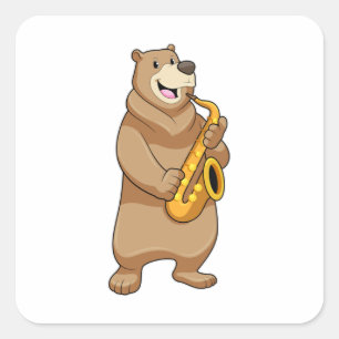 Bear as Musician with Saxophone Square Sticker