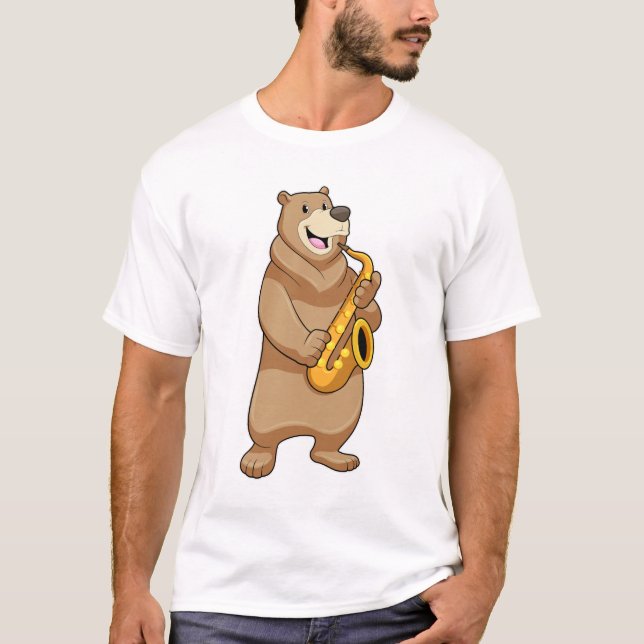 Bear as Musician with Saxophone T-Shirt (Front)