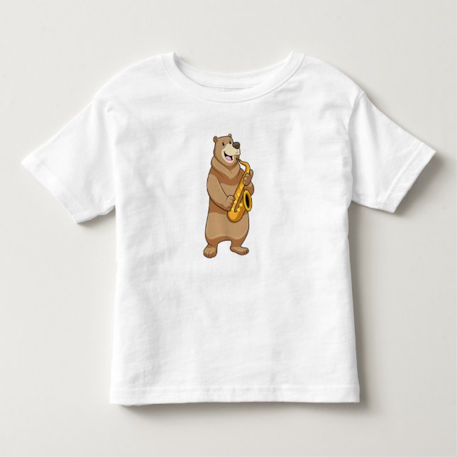 Bear as Musician with Saxophone Toddler T-Shirt (Front)
