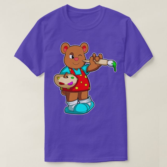 Bear as Painter with Brush Paint T-Shirt (Design Front)
