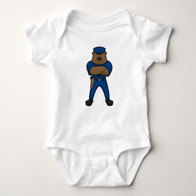 Bear as Police officer with Gun Baby Bodysuit (Front)