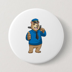Bear as Police officer with Police hat 7.5 Cm Round Badge