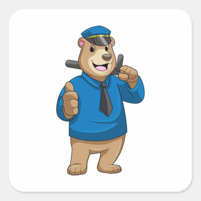 Bear as Police officer with Police hat Square Sticker (Front)