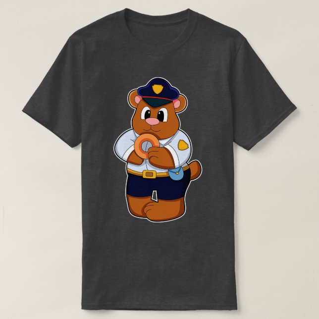 Bear as Police officer with Police uniform Doughnu T-Shirt (Design Front)