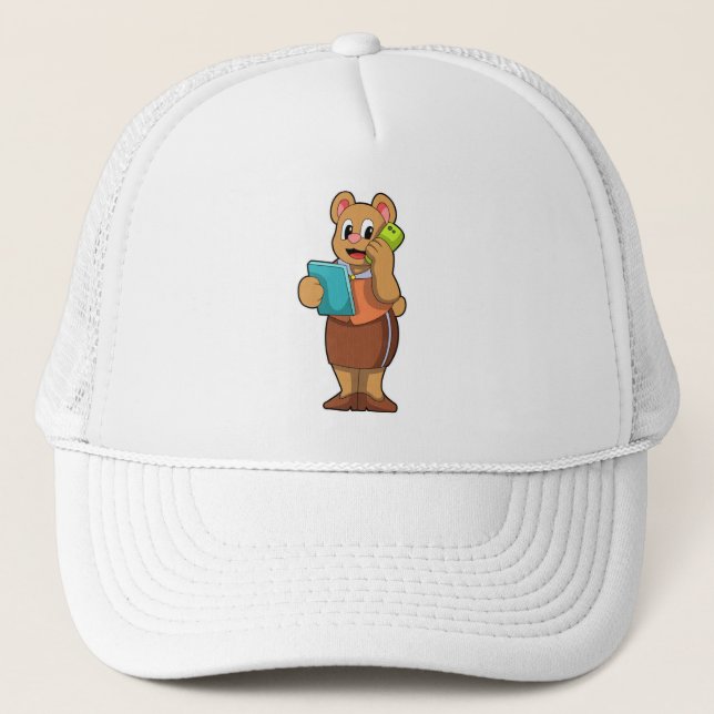 Bear as Secretary at Call with Phone Trucker Hat (Front)