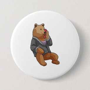 Bear as Secretary with Phone 7.5 Cm Round Badge
