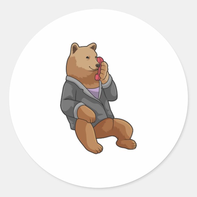 Bear as Secretary with Phone Classic Round Sticker (Front)