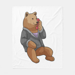 Bear as Secretary with Phone Fleece Blanket